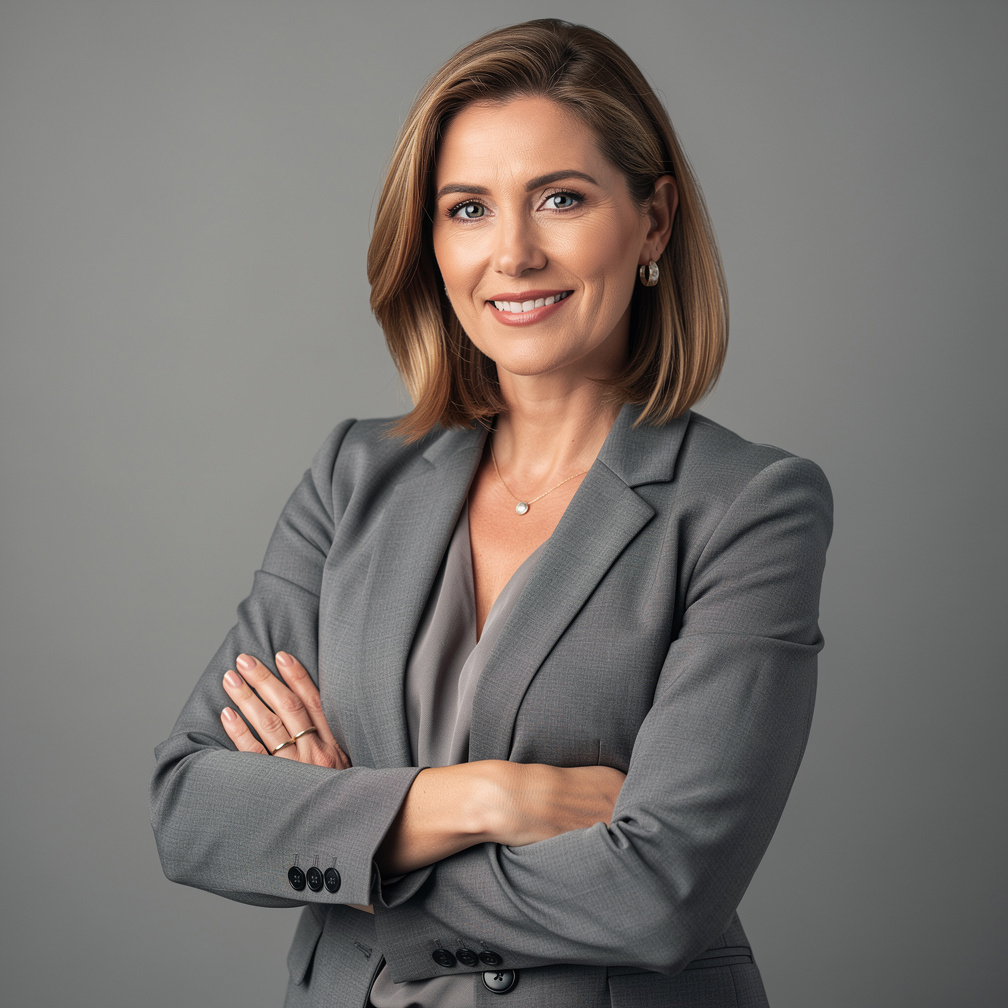 Portrait of a woman television producer smiling in a studio